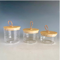 Glass storage bottle with bamboo lid